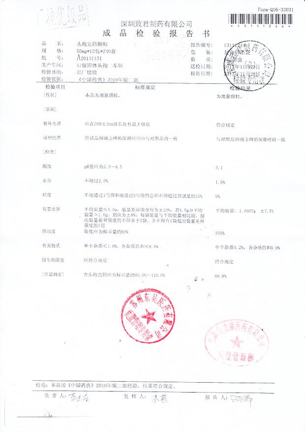 A20131151头孢克肟颗粒