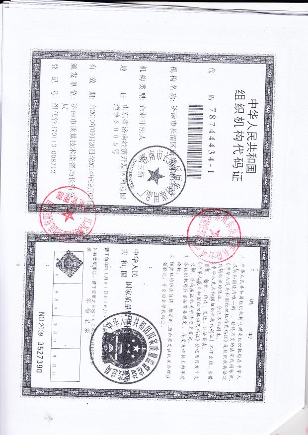 济南市长清区康华消毒用品厂  （组织机构代码证）