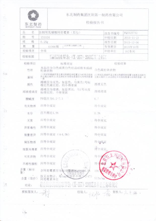 131124注射用乳糖酸阿奇霉素