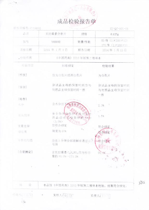 140102克拉霉素分散片