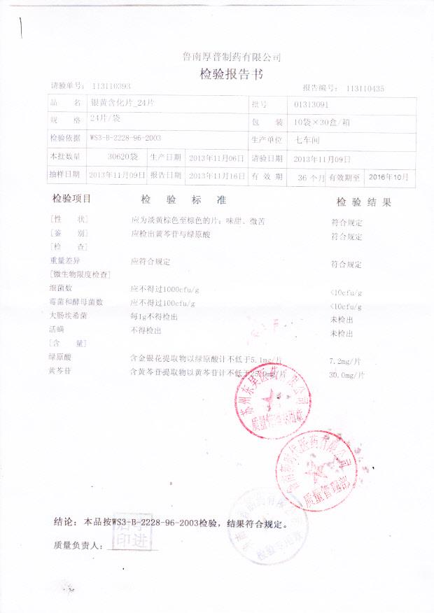 01313091银黄含化片