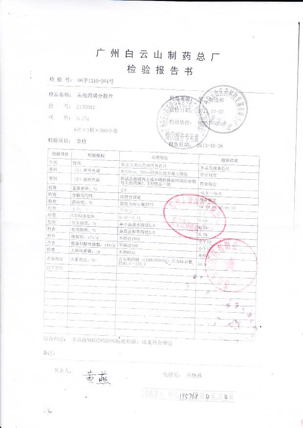 2130042头孢丙烯分散片