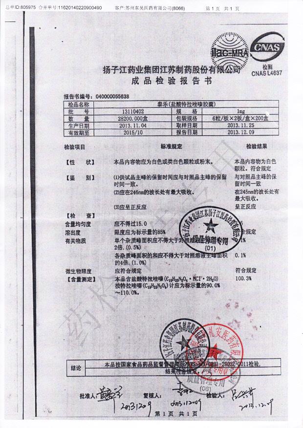 13110402盐酸特拉唑嗪胶囊