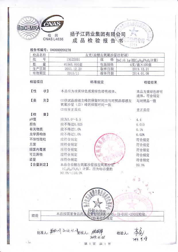 13122031盐酸左氧氟沙星注射液