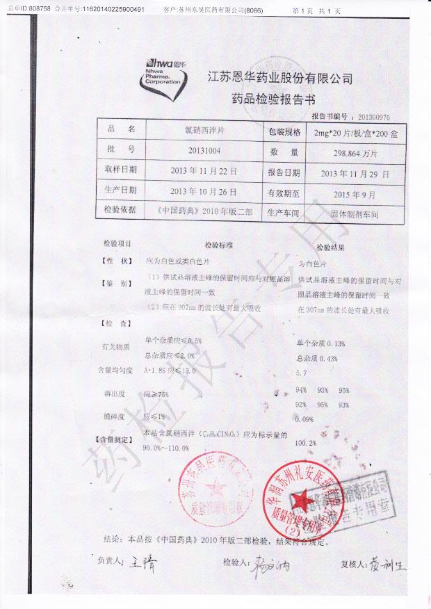 20131004氯硝西泮片
