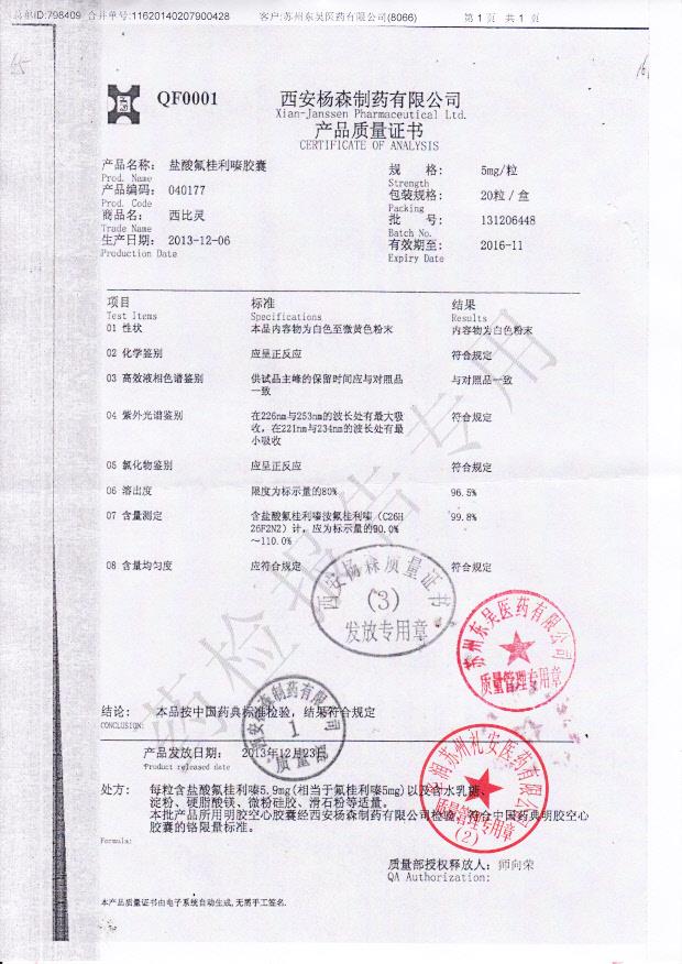 131206448盐酸氟桂利嗪胶囊