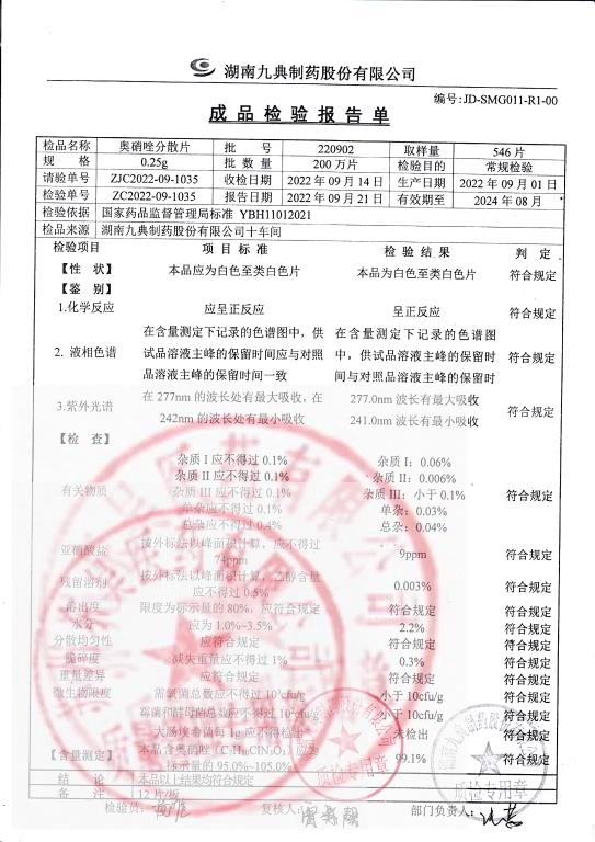 220902奥硝唑分散片