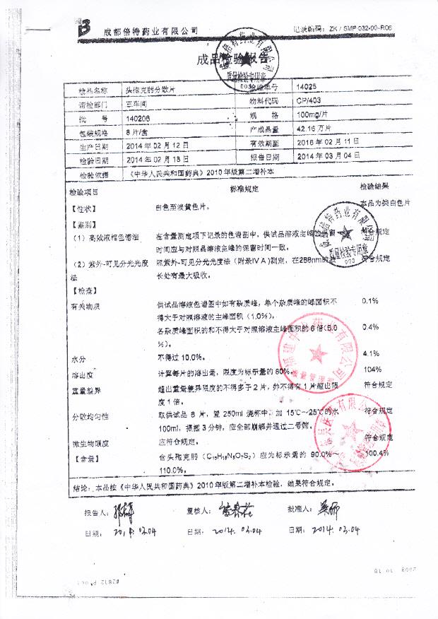 140206头孢克肟分散片