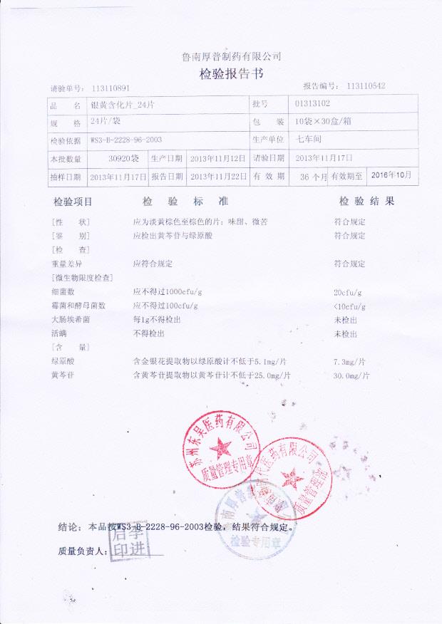 01313102银黄含化片