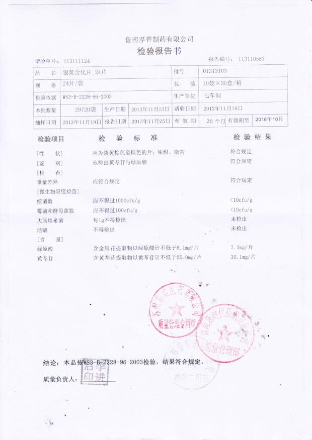 01313103银黄含化片