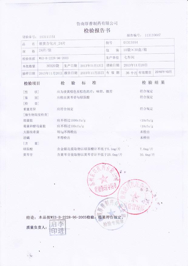 01313104银黄含化片