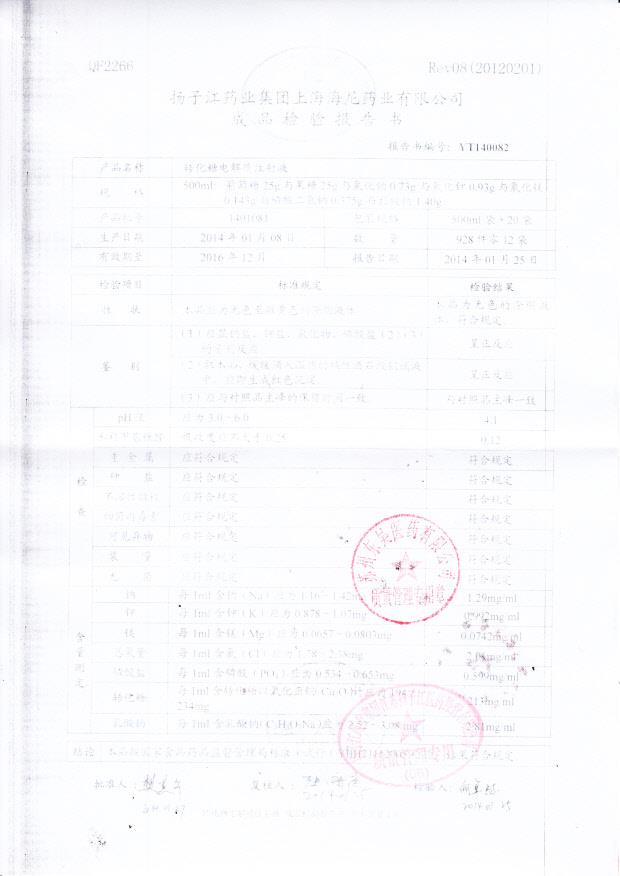 1401081转化糖电解质注射液