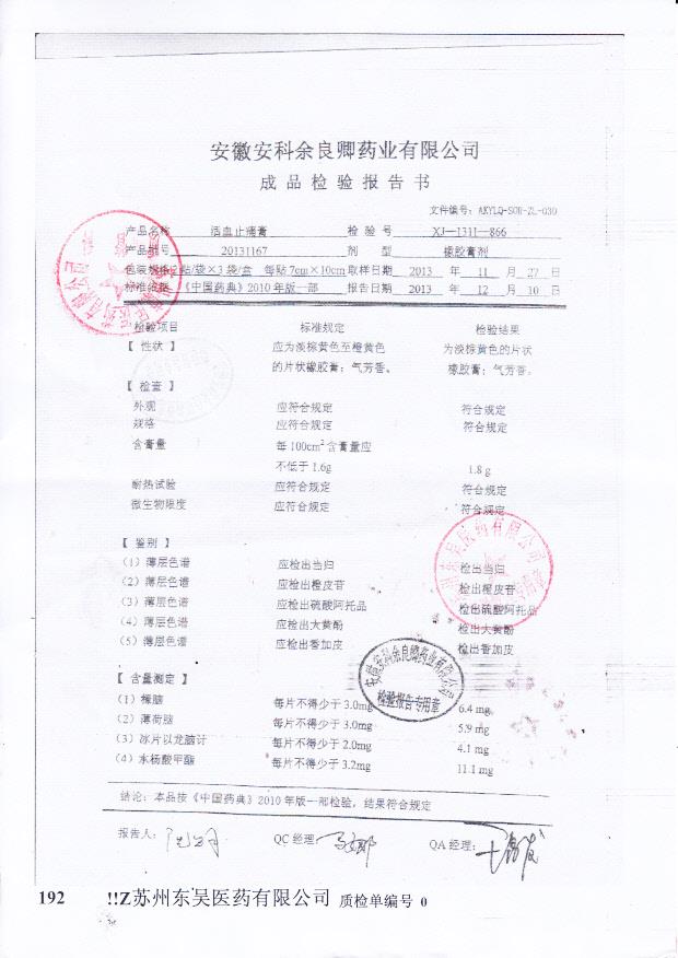 20131167活血止痛膏