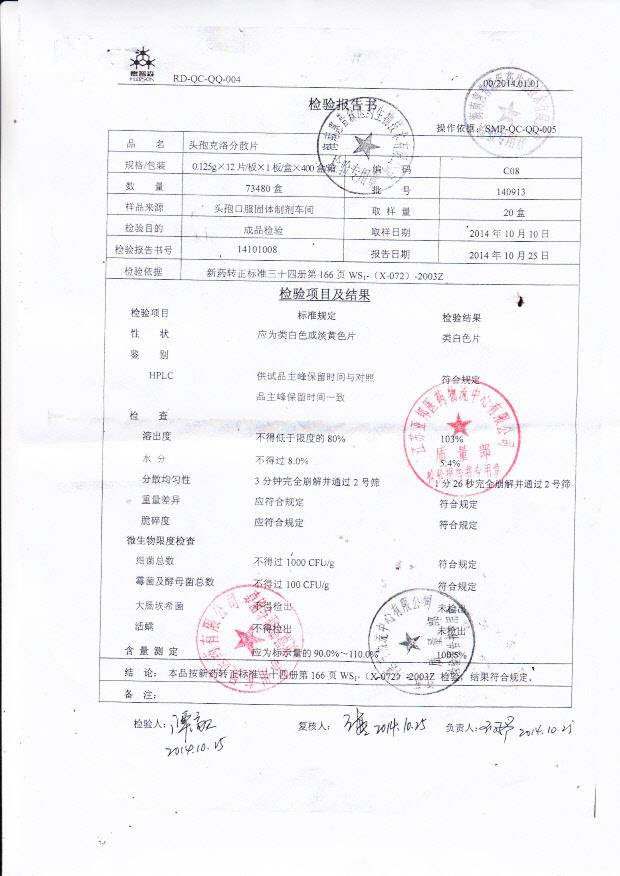 140913头孢克洛分散片