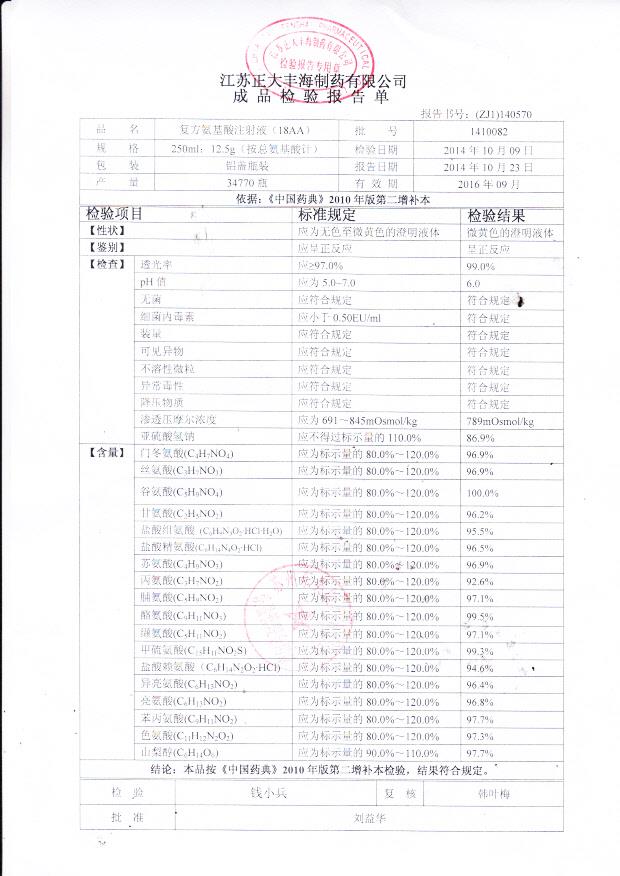 1410082复方氨基酸注射液