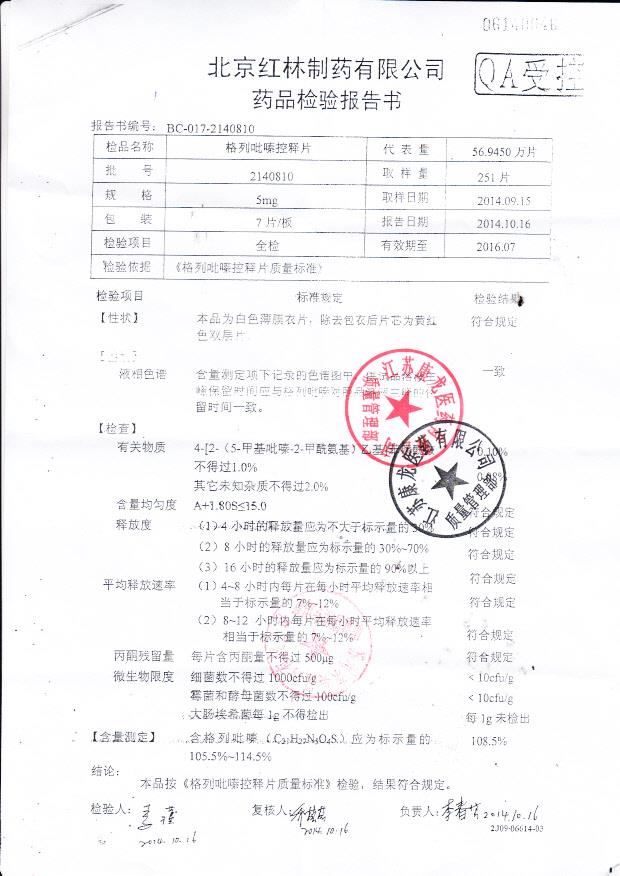 2140810格列吡嗪控释片