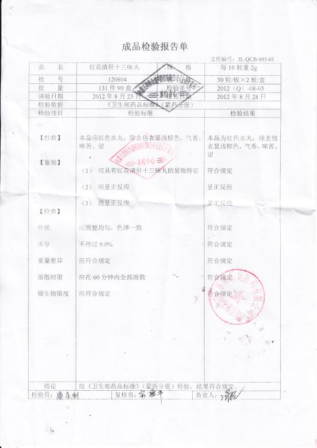 120804红花清肝十三味丸