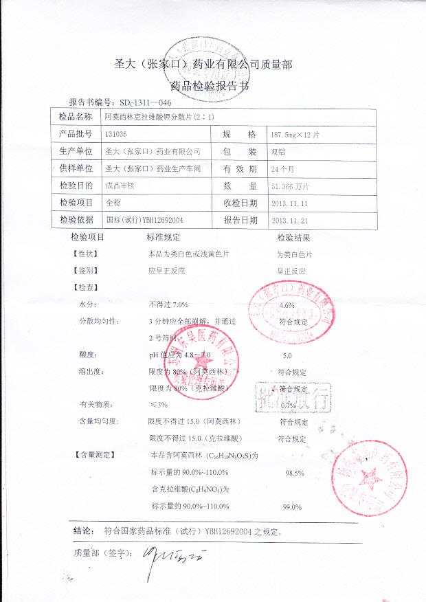 131036阿莫西林克拉维酸钾分散片