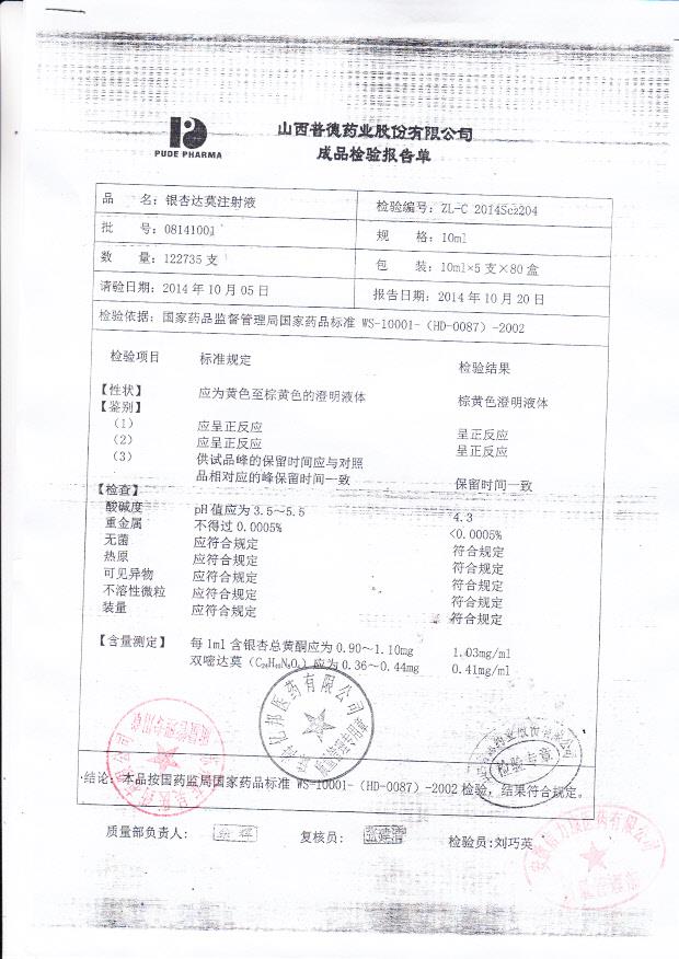 08141001银杏达莫注射液