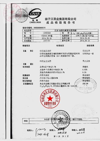 14051622盐酸左氧氟沙星胶囊