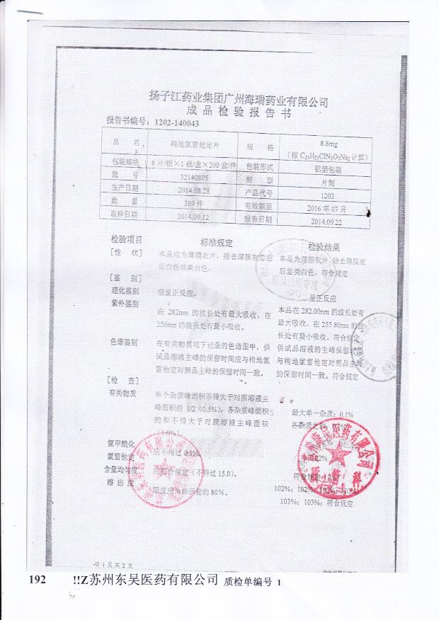 32140805枸地氯雷他定片1.