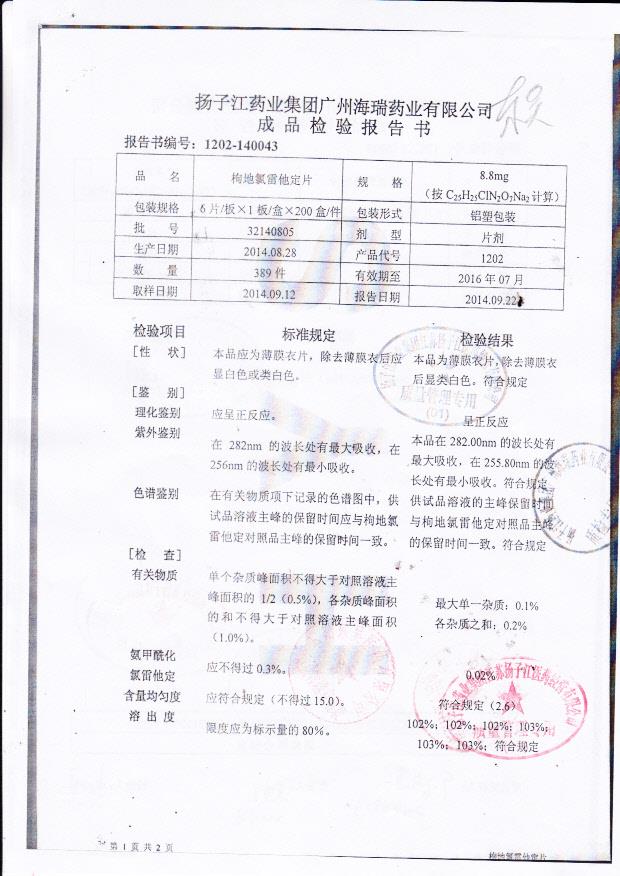 32140805枸地氯雷他定片1