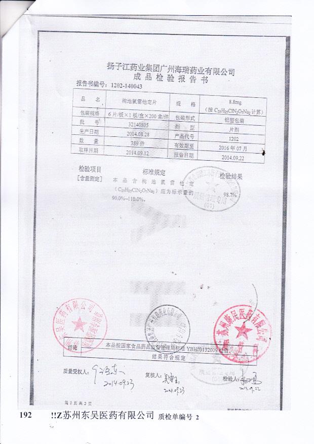 32140805枸地氯雷他定片2.