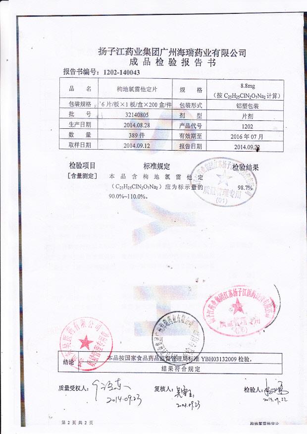 32140805枸地氯雷他定片2