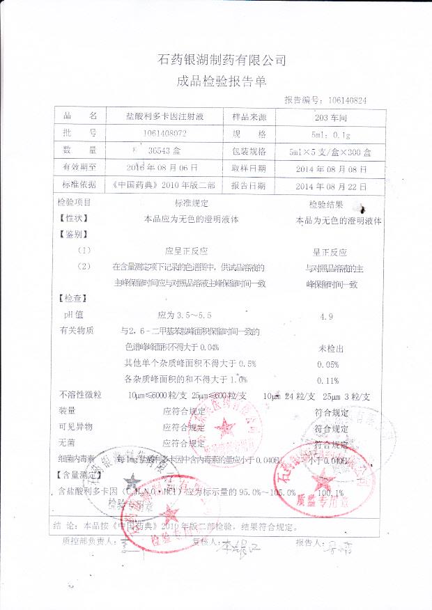 1061408072盐酸利多卡因注射液