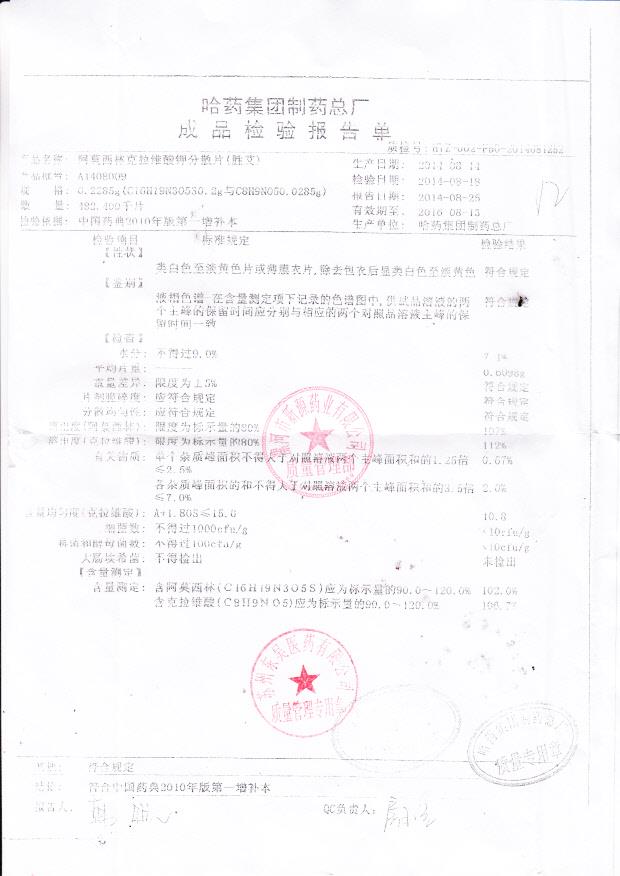 A1408009阿莫西林克拉维酸钾分散片