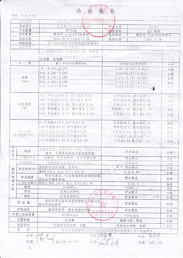 131015华利康可吸收性外科缝线