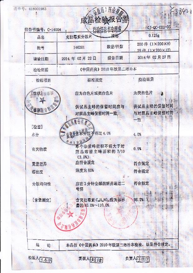 140201克拉霉素分散片