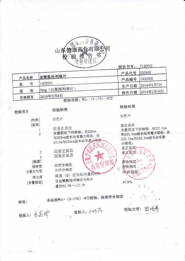 1402001盐酸氟桂利嗪片