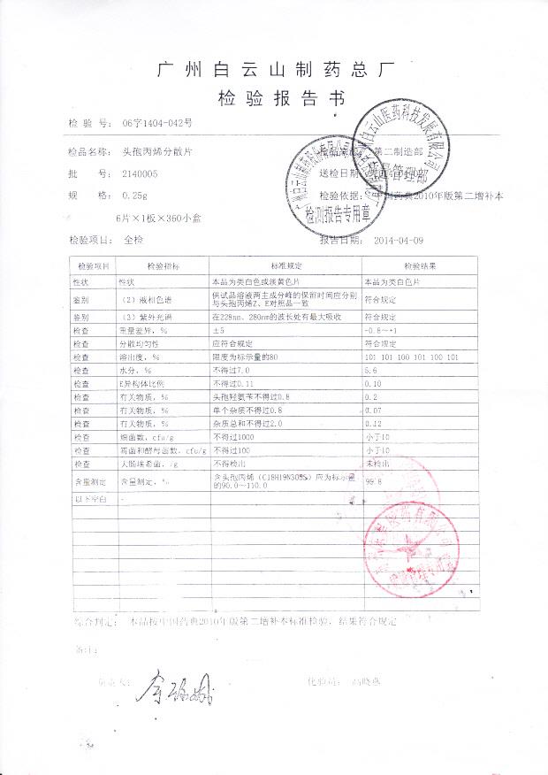 2140005头孢丙烯分散片