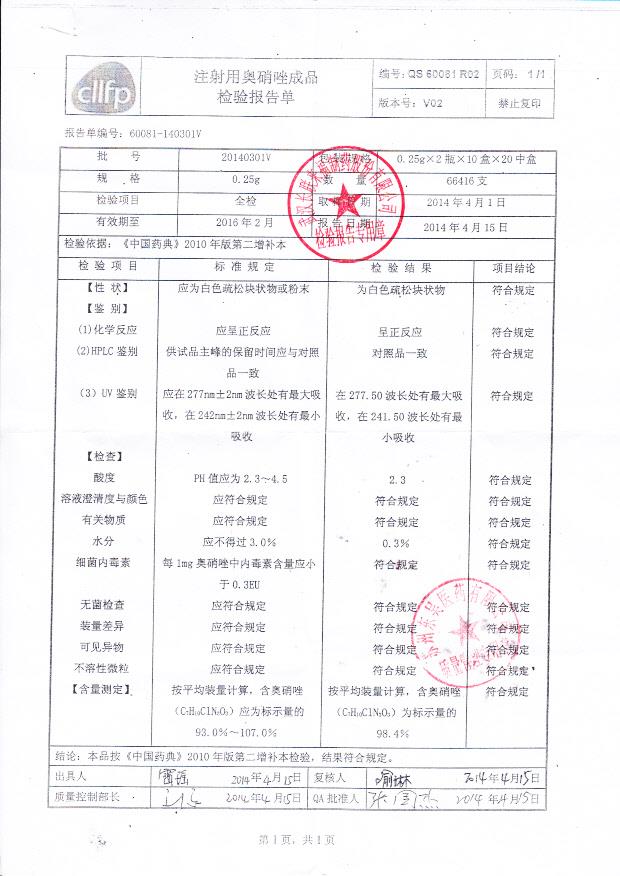 20140301V注射用奥硝唑