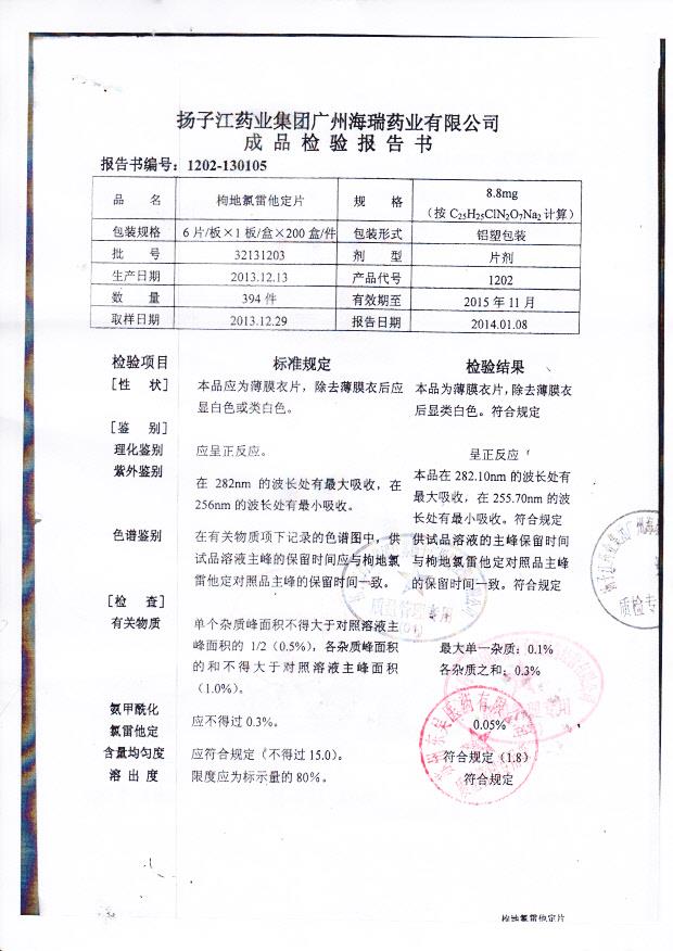 32131108枸地氯雷他定片2