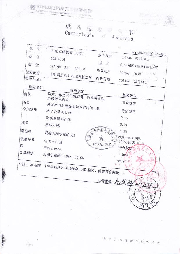 40814006头孢克洛胶囊