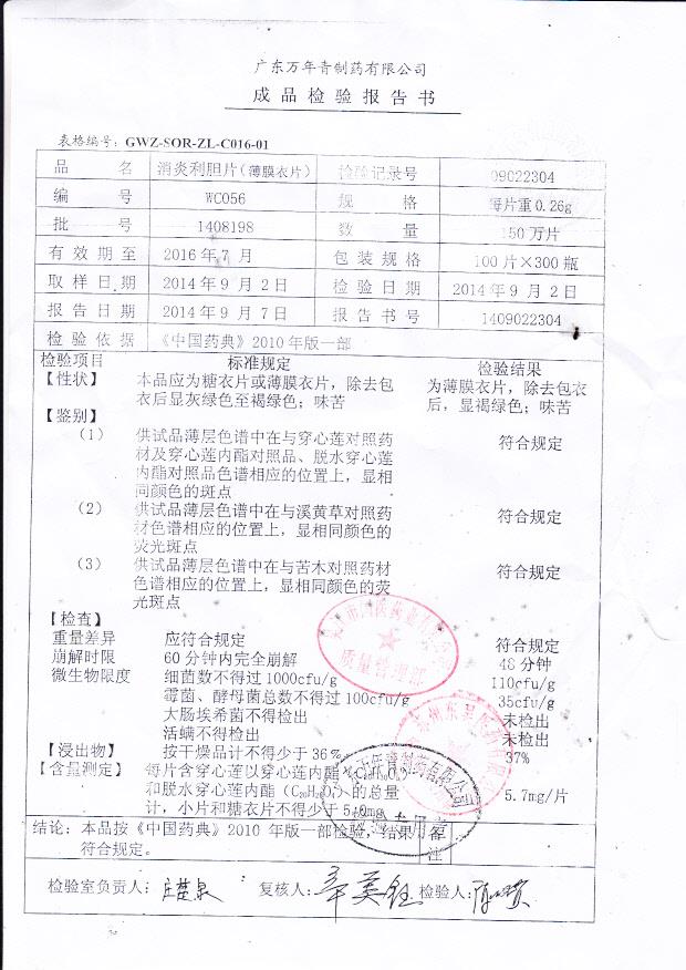 1408198消炎利胆片（薄膜衣片）