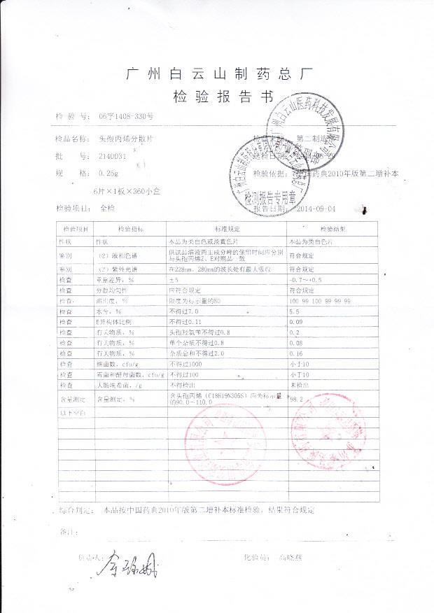 2140031头孢丙烯分散片