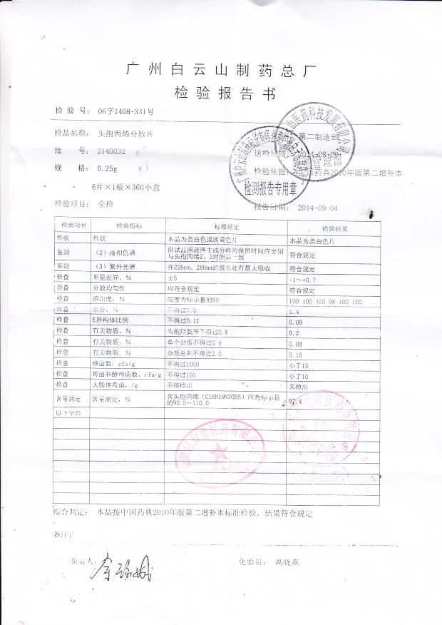 2140032头孢丙烯分散片