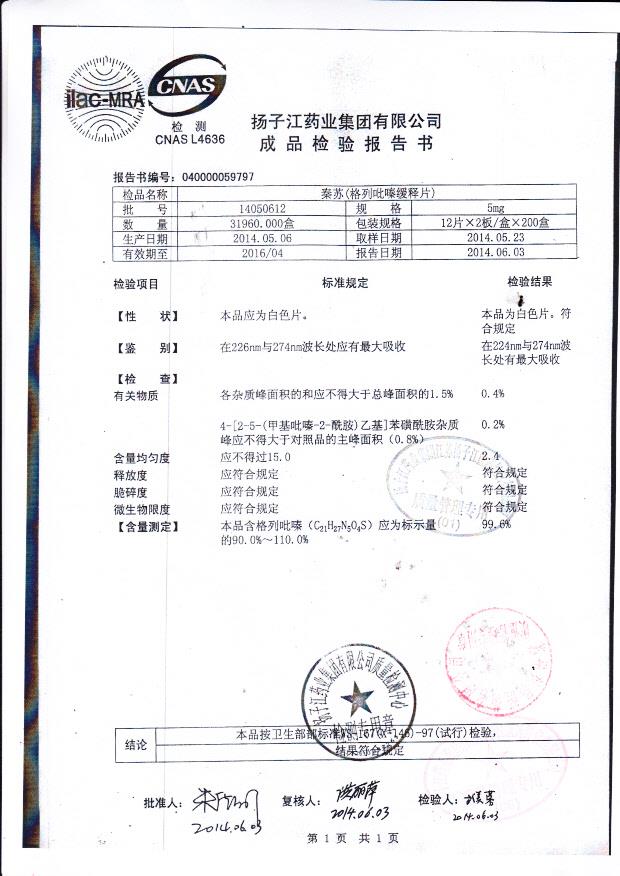 14050612秦苏（格列吡嗪缓释片）