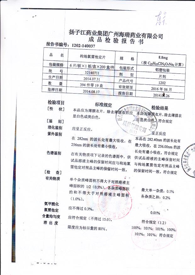 32140711枸地氯雷他定片1