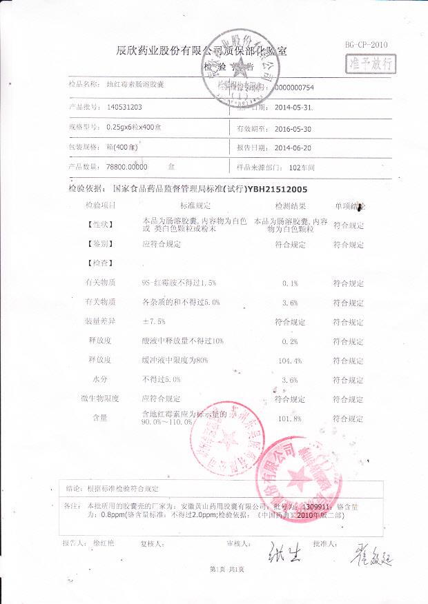 140531203地红霉素肠溶胶囊