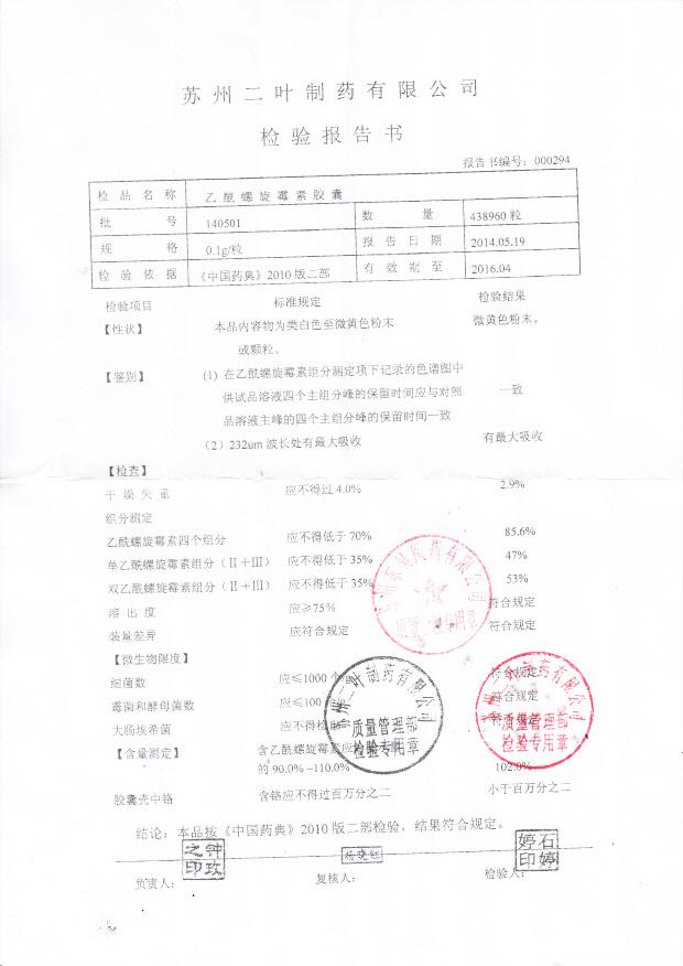140501乙酰螺旋霉素胶囊