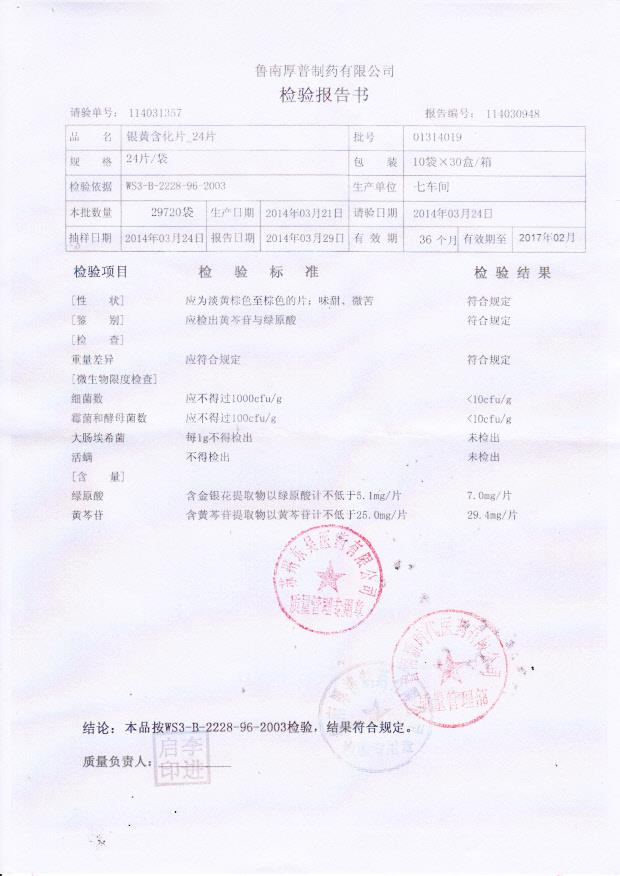 01314019银黄含化片