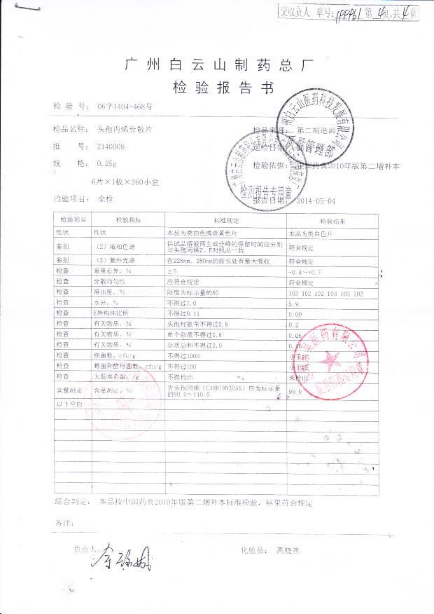 2140008头孢丙烯分散片