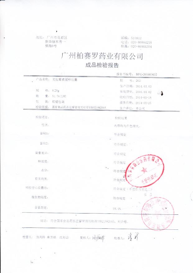 262克拉霉素缓释胶囊