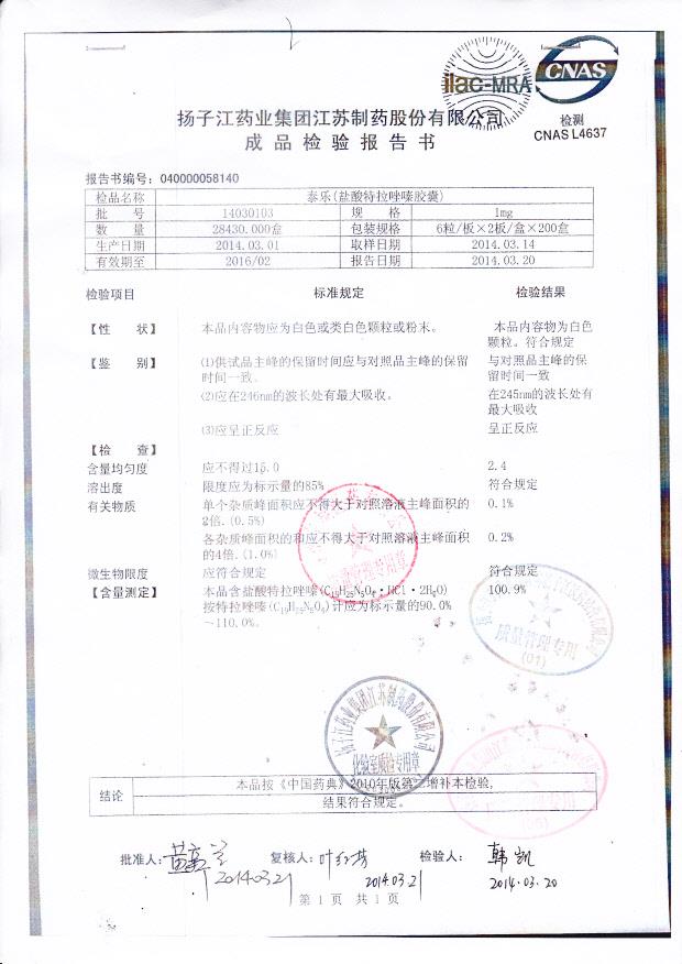 14030103盐酸特拉唑嗪胶囊