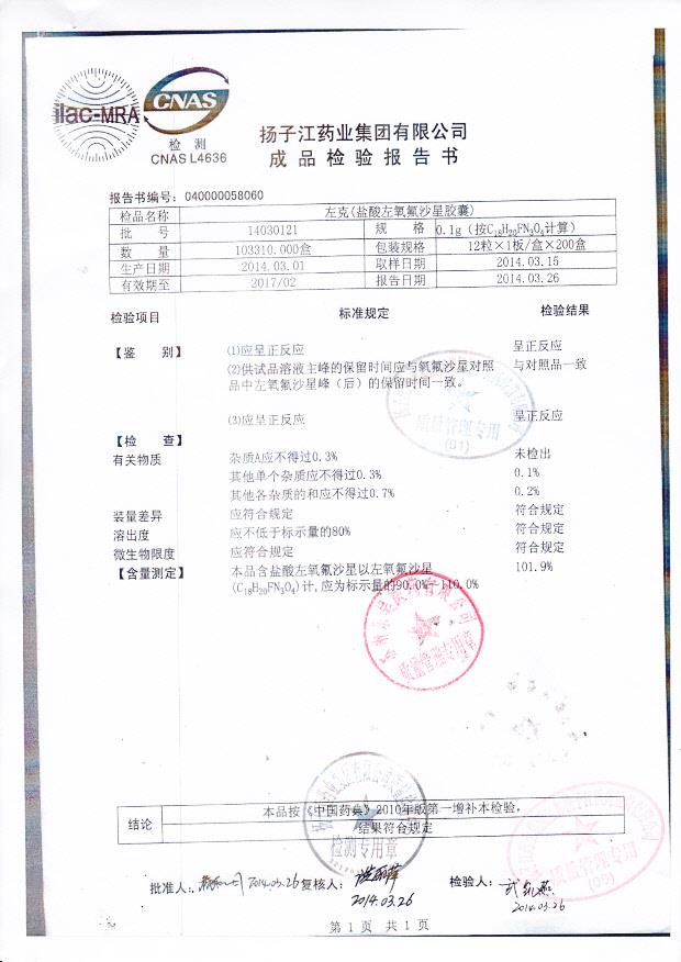 14030121盐酸左氧氟沙星胶囊