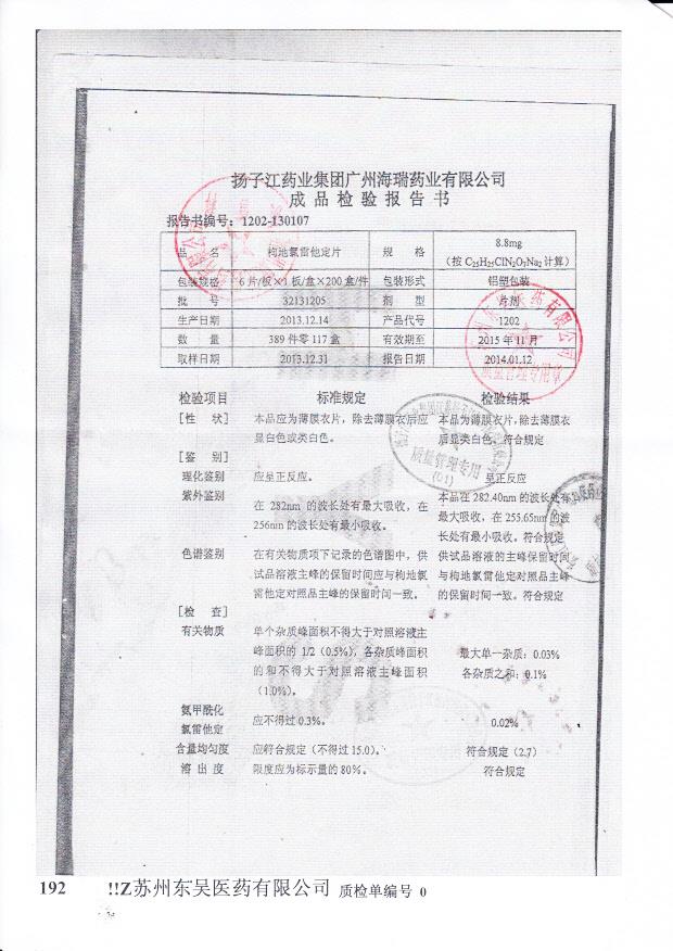 32131205枸地氯雷他定片